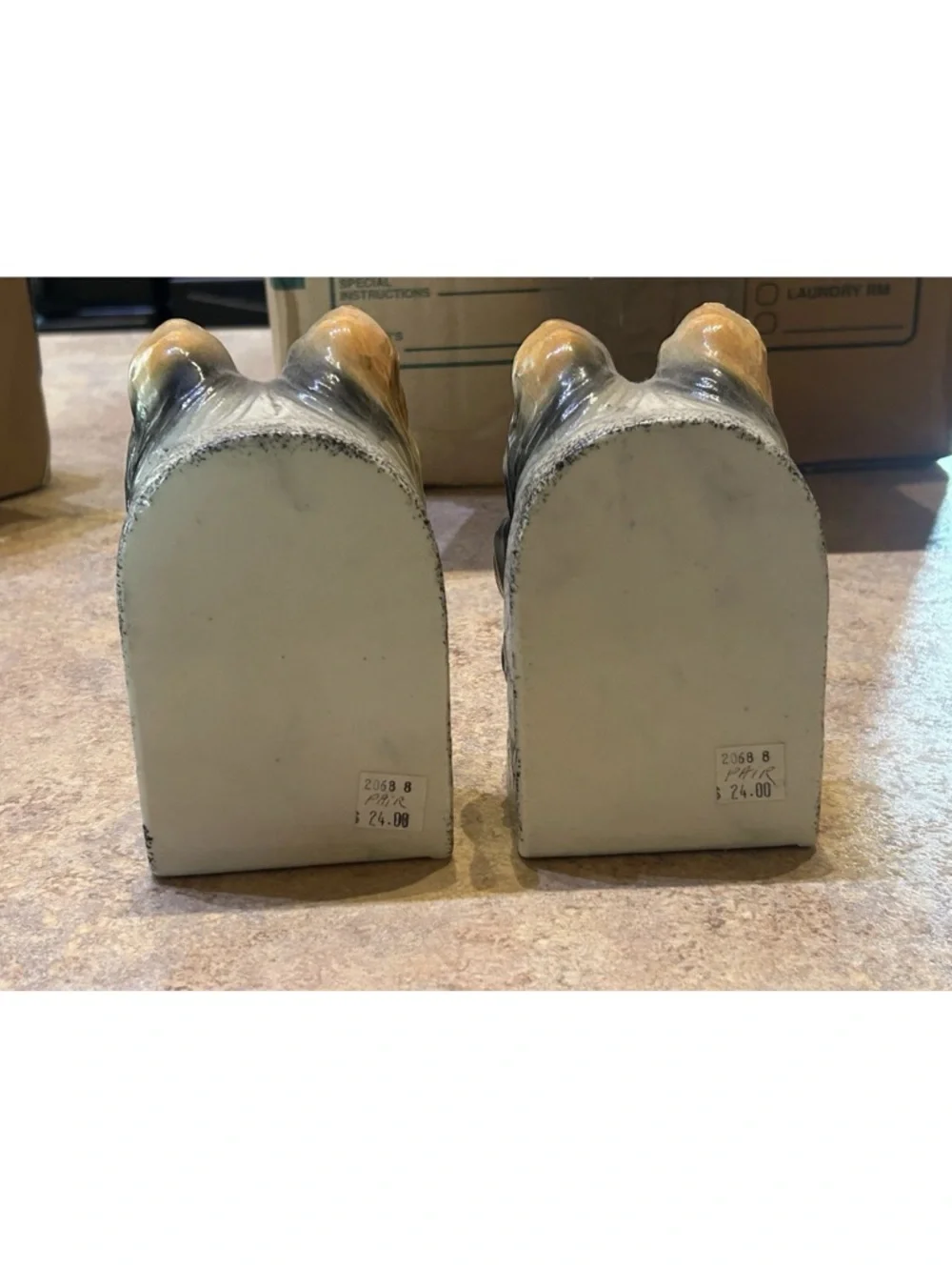 Vintage Collie Dog Head Bookends - Pair in Brown and Cream-no chips cracks EUC - Picture 8 of 13